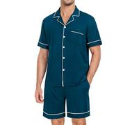 SWOMOG Mens Pyjama Set Short Sleeve Button Down 2 PCS Sleepwear Soft Loungewear Modal Pj Set with Pockets Oxford Blue Medium