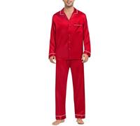 SWOMOG Mens Satin Pyjamas Set 2 PCS Silk Long-Sleeved Button Down Sleepwear And Long Pants Pjs V-Neck Classic Loungewear Pjs