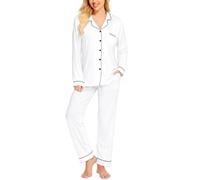 SWOMOG Women Pyjamas Sets Soft Long Sleeve Button Down Sleepwear Soft Pjs Set Loungewear White XS