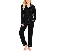 SWOMOG Women Pyjamas Sets Soft Long Sleeve Button Down Sleepwear Warm Pjs Set Loungewear Black