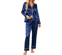 SWOMOG Womens Satin Pyjamas Long Sleeve Sleepwear Silk Soft Button Down Loungewear Pjs Set Sexy Leopard XX-Large