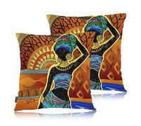 Swono African Woman Throw Pillow Cases Pack of 2, Black African Woman Square Cushion Covers Decor Pillow Covers for Couch Sofa Home Farmhouse Decoration 18 X 18 Inches Pillowcases