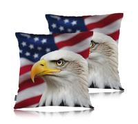 Swono American Bald Eagle Pack of 2 Throw Pillow Cases, Eagle On USA Flag Cozy Pillow Cover Square 18"X18" Cushion Case Set Pillowcase Decorative for Home Sofa Bedroom Car Office