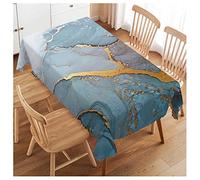 Swono Blue Gold Marble 52"X70" Oblong Table Cloth Natural Swirl Fluid Marble Wrinkle Free Table Cover Farmhouse Tablecloth for Home Restaurant Picnic Indoor Outdoor Dining