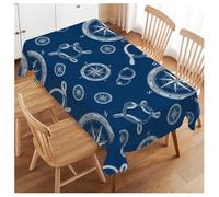 Swono Compass Table Covers 52x70 Inch Vintage World Map Wind Rose Rope Knot Nautical Compass Tablecloth Kitchen Dinning Tabletop Decoration, Blue Table Cloth for Outdoor and Indoor Use
