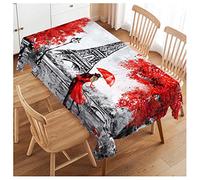 Swono Paris Table Covers 52x70 Inch France Eiffel Tower Couple Umbrella Wipeable Tablecloth Kitchen Dinning Tabletop Decoration, Red Grey Table Cloth for Outdoor and Indoor Use
