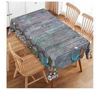 Swono Pearls Table Cloth Old Wooden Flowers Pearls and Lace Rectangle Tablecloth Picnic Table Cover BBQ Table Cloths Polyester for Kitchen Home Camping Patio 50x72 Inch