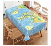 Swono World Map 52"X70" Oblong Table Cloth Earth World Map with Countries Oceans Lakes Wrinkle Free Table Cover Farmhouse Tablecloth for Home Restaurant Picnic Indoor Outdoor Dining