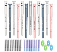 SWoob 12pcs Rub Out Pen 0.35mm Erasable Pen Animal Friction Pen Kawaii Erasable Pens With 48 Erasable Refills + 4 Erasers for Homeschool Students Stationery Office Supplies