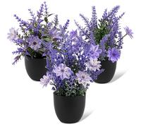 SWoob 3 Pack Lavender Plants Plastic Plant Pots Mini Artificial Plants Indoor Fake Plants Purple Flowers and Black Potted Plant for Bedroom Desk Office home Decor