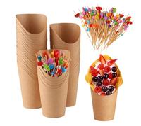 SWoob 50 Pcs 12 OZ Charcuterie Cups Paper Cups Set for Fries Waffles with 200 Pcs Colorful Wooden Cocktail Sticks Toothpicks for Fruits Cocktail Accessories for Party