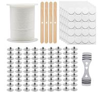 SWoob 63m Candle Wicks, Candle Wicks for Making Candles With 100 Candle Holders+5 Stickers + 4 Wooden Fixers + 1 Metal Fixer Perfect for DIY Candle Crafting