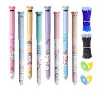 SWoob 8pcs Erasable Pen 0.5mm Rub Out Pens Animals Friction Pens Kawaii Erasable Pens Blue Black with 40 Refills and 4 Erasers Suitable for School Homework Notes Office Documents