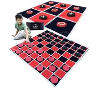 SWOOC Games - 2-in-1 Vintage Giant Checkers & Tic Tac Toe Game with Mat ( 4ft x 4ft ) - 100% Machine-Washable Canvas with 5" Big Foam Discs - Yard Size Indoor and Outdoor Games for The Whole Family