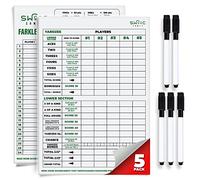 SWOOC Games - 5 Big Dry Erase Yardzee & Farkle Score Cards with 5 Markers (11.5in x 8in) | Large Laminated Reusable Pads & Pens for Giant Dice Games | Jumbo Yardzee Score Card and Farkle Score Sheets