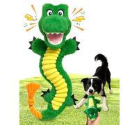 Swooflia Dog Rope Toy - Interactive Cute Dinosaur Squeaky Plush Toys No Stuffing, Teeth Cleaning for Small Medium and Large Dogs, Durable Puppy Tug of War Chew Toy for Training and Play