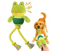 Swooflia Durable Squeaky Dog Toy - Interactive Plush Cute Frog with Rope Legs, Teeth Cleaning Tug Toy for Small Medium and Large Dogs, Puppy Chew Toy for Training and Play