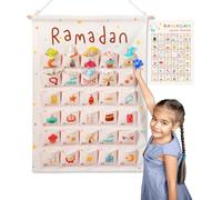Swooflia Ramadan Countdown Calendar for Kids - 2025 EID Advent Days Empty Pockets with Good Deeds List for Islamic Muslim Mosque Mubarak Home Decorations Gifts Decor for Home Wall زينة رمضان