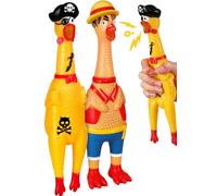 Swooflia Rubber Chicken Screaming Toy - Farmer & Yellow Giant Squeaky Chicken 12" Prank Funny Rubber Dog Toy Novelty Gag Gifts for Adults & Dogs (2-Pack)