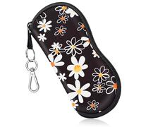 Swooflia Sunglass Glasses Eyeglass Case Bag, Soft Reading Glass Pouch for Kids Women Men Neoprene Travel with Clip Zipper, 6-daisy, Large