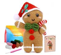 Swoolfe Crochet Gingerbread Man Kit,Handmade Christmas Decorations, Include Video Tutorial, Instruction, Soft Yarn, Xmas Party Crochet Gifts, Beginners Crochet Kit
