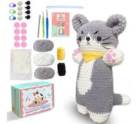 Swoolfe Crochet Kit for Beginners, Beginner Crochet Kit for Adults with Step-by-Step Video Tutorials, Crochet Animal Kit for Kids, DIY Knitting Kit ,Including A Complete Set of Tools (cat)