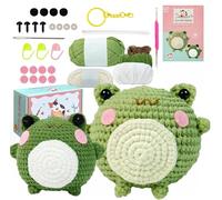 Swoolfe Crochet Kit for Beginners, Knitting Kit Step-by-Step Video Tutorials, Crochet Animal Kit, Crochet Kits for Beginners Adults Kids Women Men Beginners Crochet Kit (Frog)