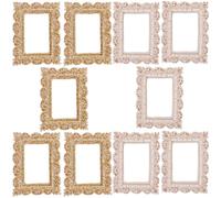 SWOOMEY 10pcs Resin Mini Picture Frames Vintage Rectangular Tiny Photo Frame Ornaments with Delicate Carving Edges Sturdy and Not Easy to Break for Phone Case Decor and Small Decor