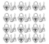 SWOOMEY 12pcs Heart Shaped Antique Padlock with Key for Diary Lock and Drawer Lock, Rust-Proof Iron Material, Silver Colour, for School Bags and Cabinets, Protect Valuables Securely