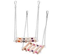 SWOOMEY 2 Pcs Wooden Parrot Swing Hanging Bridge Bird Toy with Stainless Steel Chain and Mini Bell, Easy to Hang Playground for Climbing the Cage or Balcony Garden