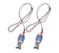 SWOOMEY 2pcs Ceramic Fish Whistles with Lanyard, Portable and Easy Identification Musical Instrument Whistles, Vintage Handmade Mini Noisemakers at Festival Parties and Group Events