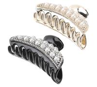 SWOOMEY 2pcs Elegant Pearl Rhinestone Hair Claw Clips with Teeth Design Resin Material, Sturdy Ponytail Holder Hair Accessories for Women