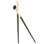 SWOOMEY 2pcs Nose Contour Brushes for Women Half-shaped Applicators for Blending Highlighting Green Handle Black White Bristles