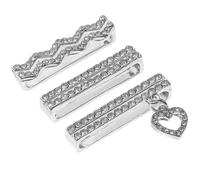 SWOOMEY 3pcs Silver Alloy Watch Strap Charms Rhinestone Heart Ornament