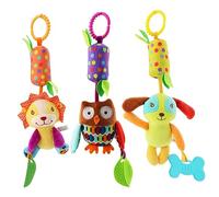 SWOOMEY 3pcs Toys Set with Plush Lion Dog Owl for Infant Stroller and Crib, Rotating Bells to Develop Hand and Eye Coordination and Soothe Crying, Sensory Animal Toys for Newborns