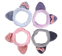 SWOOMEY 4Pcs Cat Ear Hair Hoops Lightweight Soft Cloth Headbands Comfortable Girl Headdress for Makeup Face Washing Daily Use Random Color