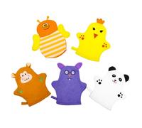 SWOOMEY 5pcs Cotton Bath Mitt Boys and Girls Set with Fruit Shape Design for Babies and Boys and Girls Exfoliating Mitt Body Wash Gloves with Scrubbing Power to Remove Dead Style