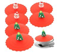 SWOOMEY 6pcs Christmas Silicone Cup Lid Universal Lid Camping Coffee Cups Cute Cup Silicone Glass Cup Cover Silicone Bowl Covers Hot Cup Lids Leak-proof Cup Lids Heat-proof Cup Cover 10cm