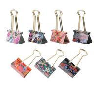 SWOOMEY 7pcs Mini Printed Long Tail Binder Clips 1.26 Inch Wide Small Document Clips with Black and Silver Handles Stainless Steel for Office and Home Clipping Notes and Envelopes