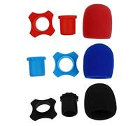 SWOOMEY 9pcs Microphone Windscreens Set with Anti-roll Rings and Tail Covers Black Red Navy Foam Mic Covers for Ktv and Handheld Mics Sound Absorbing Random Color
