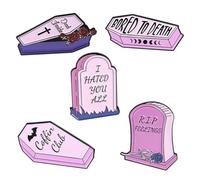 SWOOMEY Coffin Brooches Alloy Enamel Pins Set 5pcs Pink for Women Gravestone Shape, Gothic Style Fashion Badge Pins Accessories for Banquet and Theme Parties