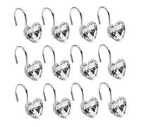 SWOOMEY Diamond Heart-shaped Shower Curtain Hooks, 12pcs Acrylic Rhinestone Bathroom Curtain Hooks for Home Bath Decor