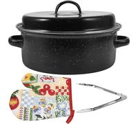 SWOOMEY Enamel Roaster Pan with Lid and Rack for Daily Use, Multi-Function Black Roasting Pan Easy to Clean, Kitchen Accessory for Roasting Sweet Potatoes