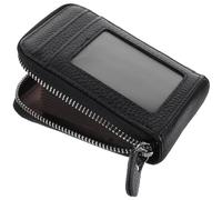 SWOOMEY Genuine Leather Credit Card Case Organizer with Zipper Closure Small Lightweight Security Pouch for Men and Women Travel Wallet for Ids Coins Black