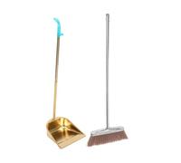 SWOOMEY Gold Stainless Steel Dustpan and Broom Set Thickened Sturdy Cleaning Tools for Home and Office Long Handle Dustpan Soft Bristle Broom