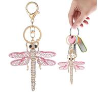 SWOOMEY Gradient Colour Dragonfly Metal Material Key Chain Pendant Rhinestone Decoration Easy to Carry and Bag Keychain Accessory for Women