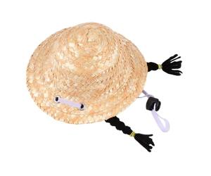 SWOOMEY Hand-knitted Woven Cat Hat with Wig Design, Black Wool Material, Gentle on Pets Skin and Blocks Sunlight, for Daily Wear and Parties