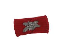 SWOOMEY Hand Made Woolen Yarn Headband for Women with Flower Pattern Winter Warm Hair Hoops Comfortable to Wear Protect Hair from Wet Simple Elegant in Red