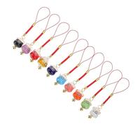 SWOOMEY Lucky Cats Ceramic Keychain 10Pcs Maneki Neko Phone Charm Set for Mobile Decoration and Bag Hanging Decor Fengshui Wealth