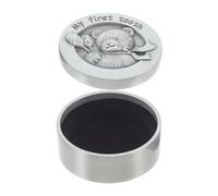 SWOOMEY Metal First Tooth Keepsake Box for Babies Newborn Tooth Storage Container Trinket Case Antique Tin Color Suitable for Boys and Girls Baby Shower